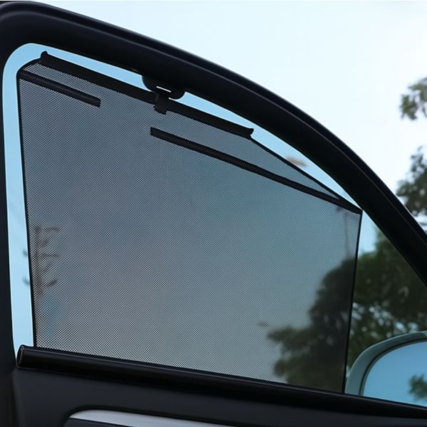 Cortinas enrollables magnéticas instaladas en ventana lateral de coche